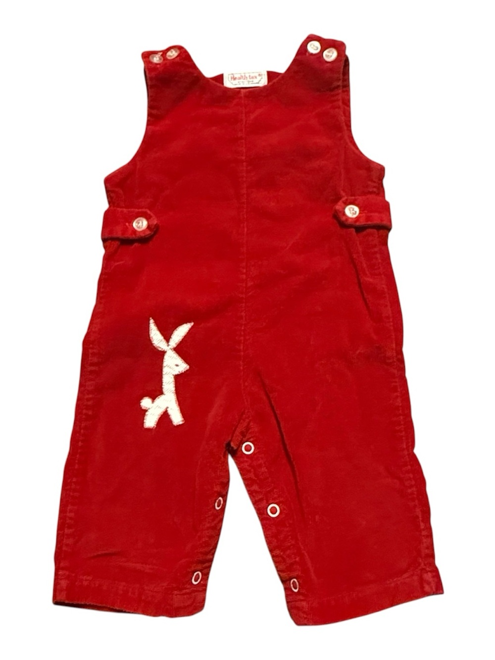 Vintage Healthtex Stantogs Baby Overalls 12M Red Corduroy Animal Logo